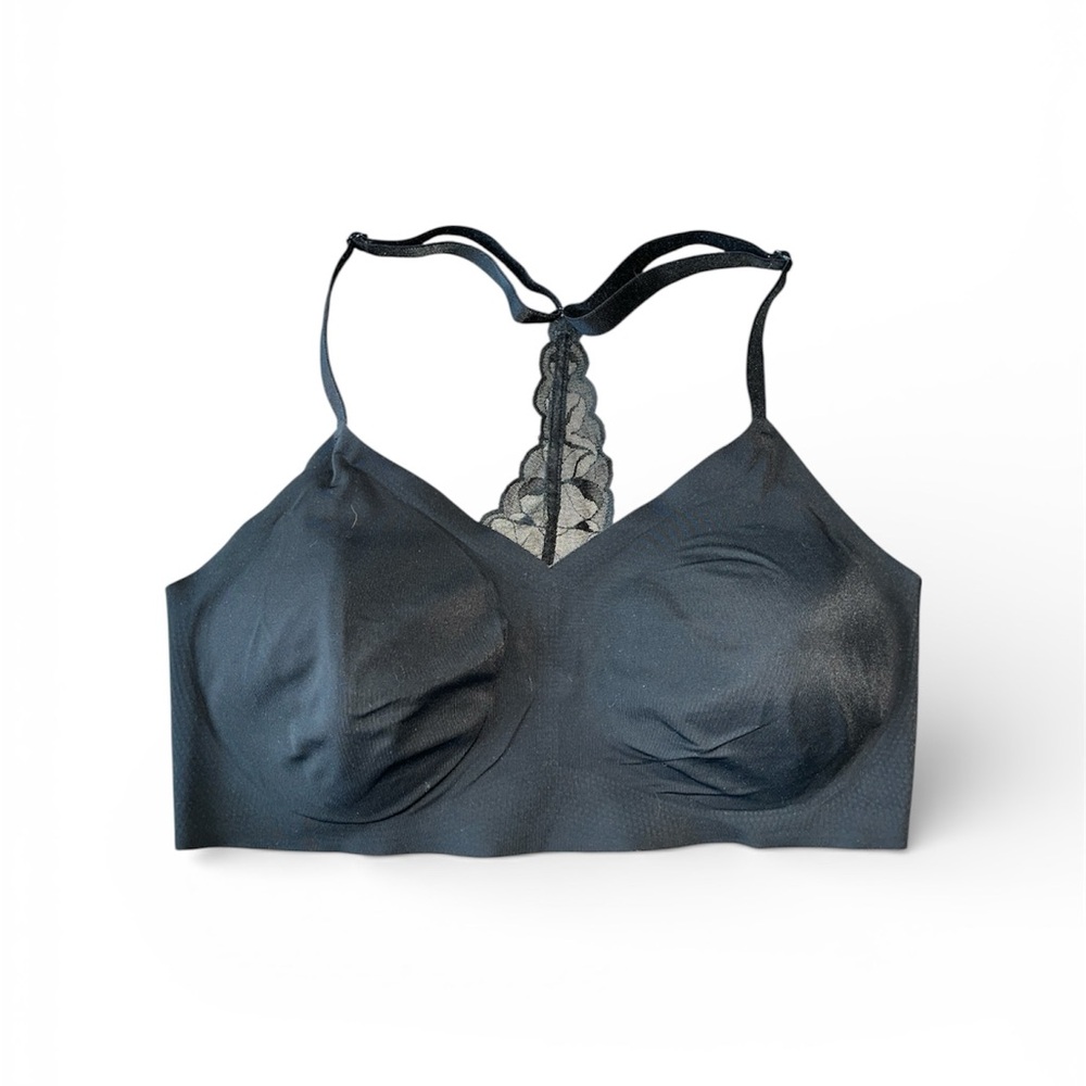True & Co Adjustable Lace Racerback Bralette Black Wireless Bra Size L
